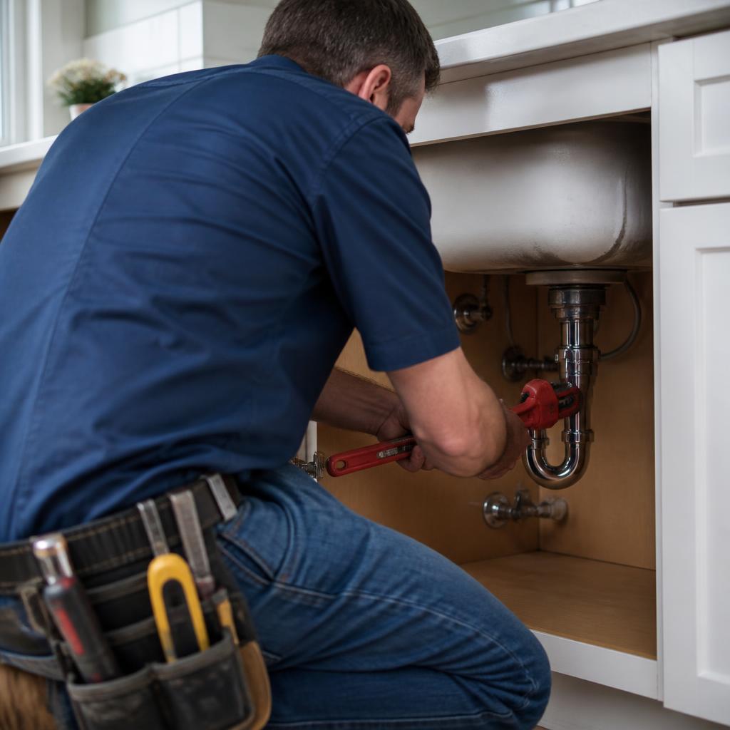 Licensed Legends plumber repairing a kitchen sink in a Denver home